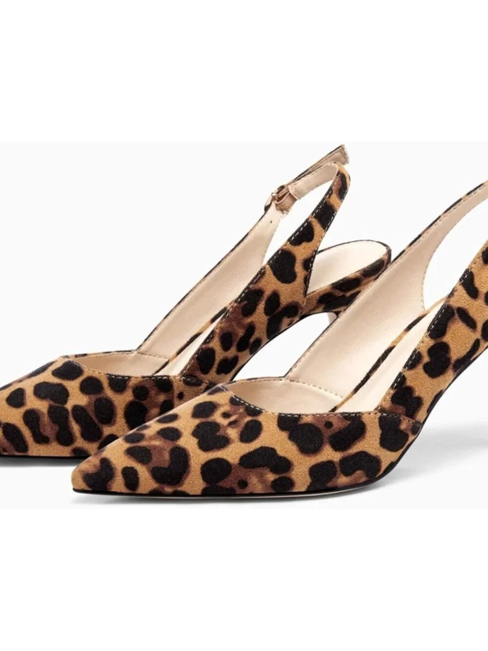 Women's Leopard/suede Slingback Kitten Heels Closed Pointed Toe Pumps Shoes